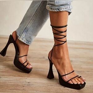 Jeffrey Campbell  Black Lace Up Platform Heels Size 8.5